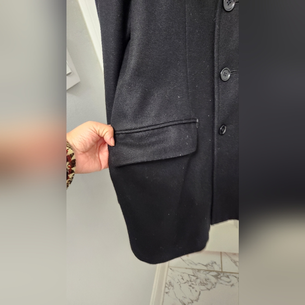 Banana Republic Wool Peacoat Jacket Mens Large Black Plaid Double Breasted - Picture 5 of 15